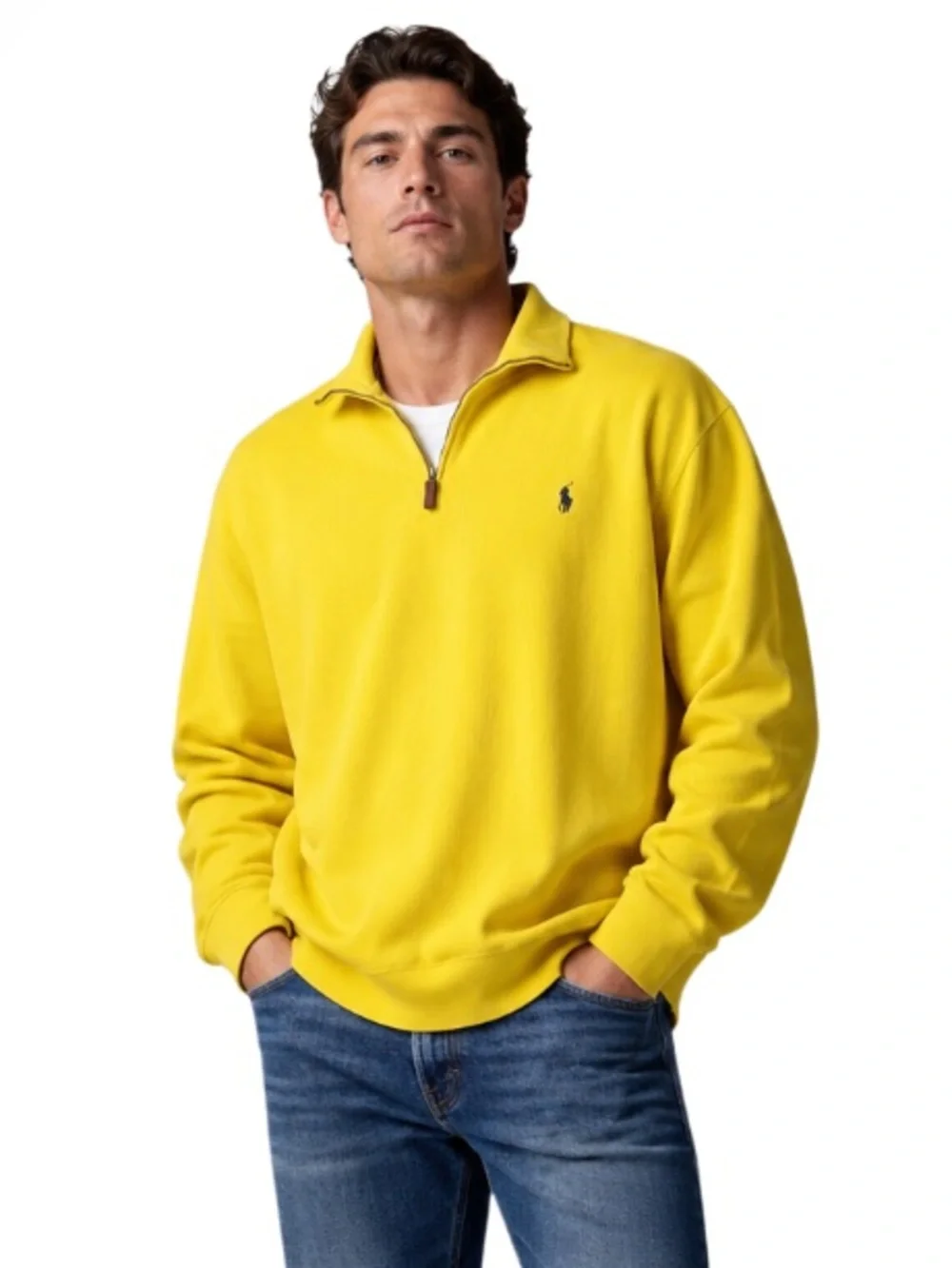 Polo Ralph Lauren Mens XXL  1/4 Zip Sweater Yellow Long Sleeve 100% Cotton